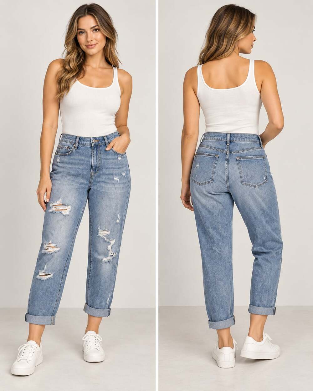 Judy Blue Light Blue Ripped Boyfriend Jeans
